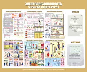 С24 Стенд электробезопасность (заземление и защитные меры) (1200х1000 мм, карманы, Прямая печать на пластик) - Стенды - Стенды по электробезопасности - . Магазин Znakstend.ru